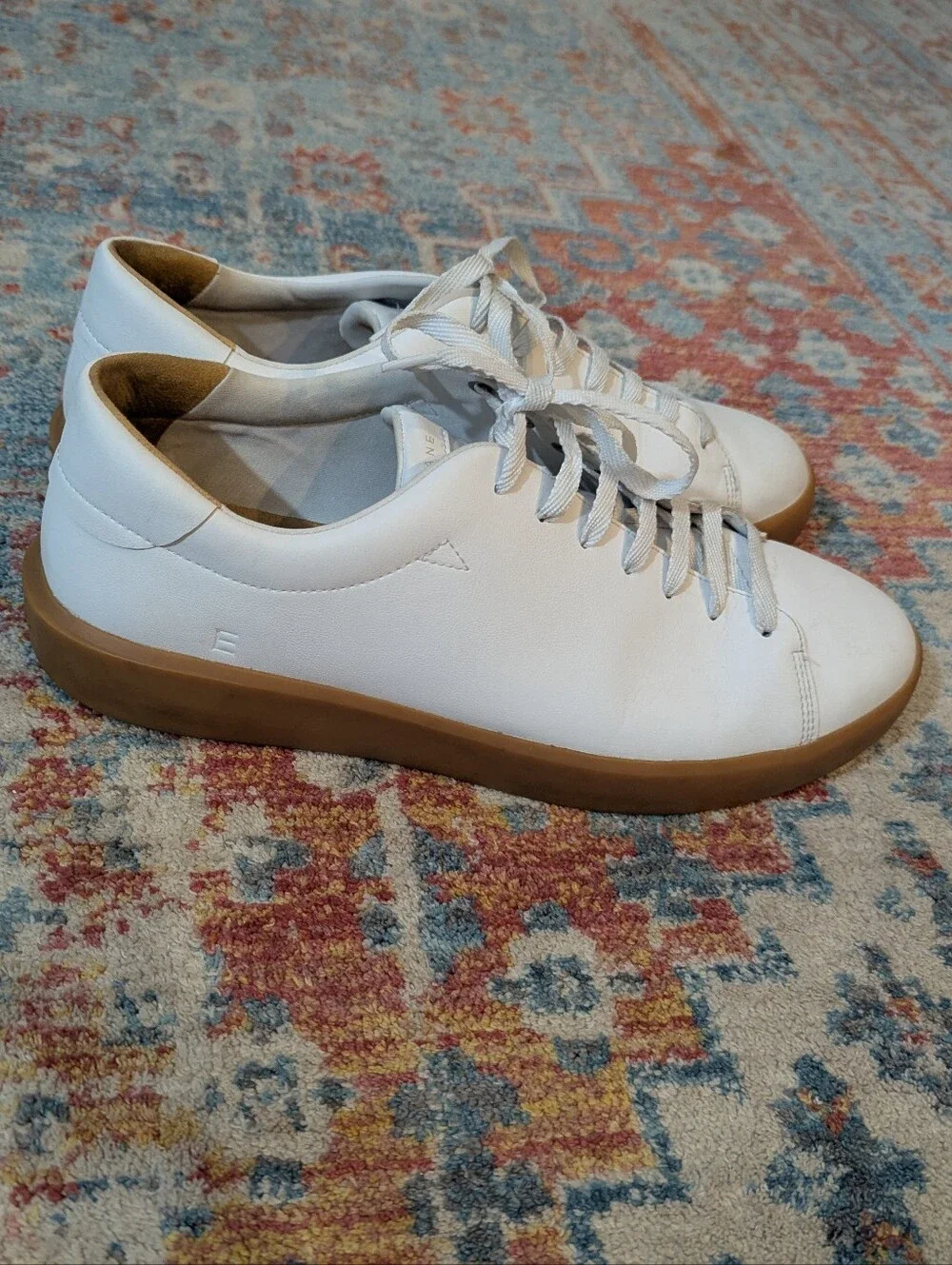Everlane The ReLeather Tennis Shoe Size Men's 12 Women's 14 White / Gum Sole